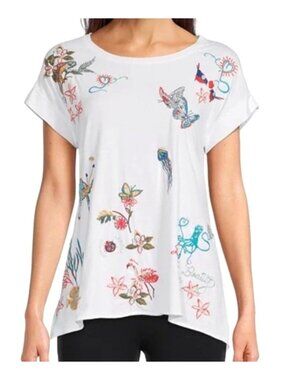 Johnny Was Women'sn Sz L Zoe Relaxed Drape Fit T-Shirt Floral Animal Designs